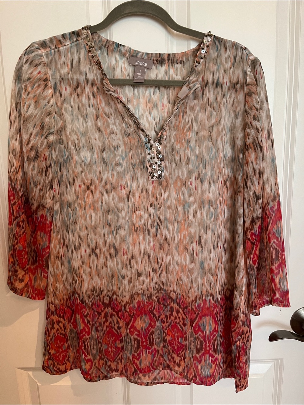 Sheer Ikat sequined blouse